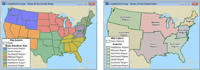 Maps showing merged state regions created from selection sets