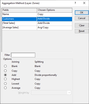 Aggregation Method Dialog Box