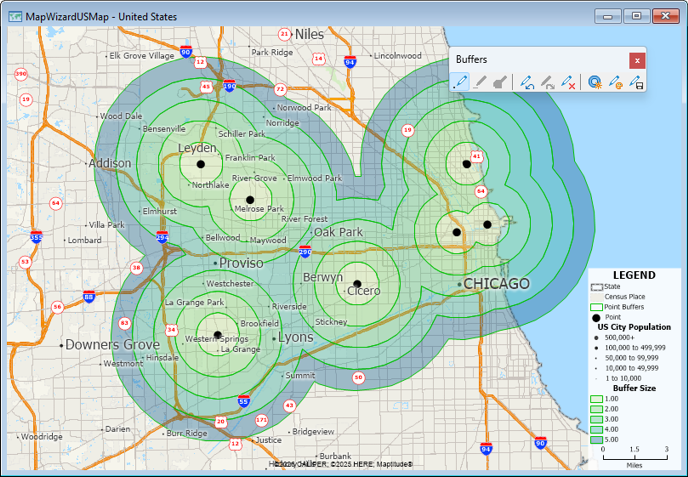 Buffers toolbar with income map