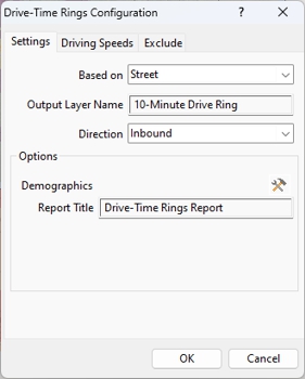 Drive-Time Rings Configuration dialog box