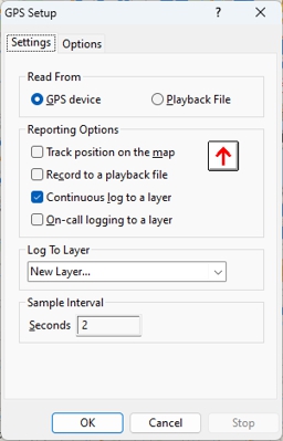GPS Setup dialog box