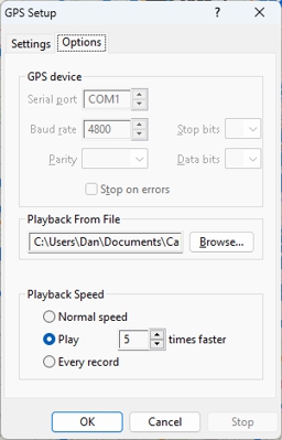 GPS setup dialog box