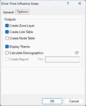 Drive-Time Influence Areas options dialog box
