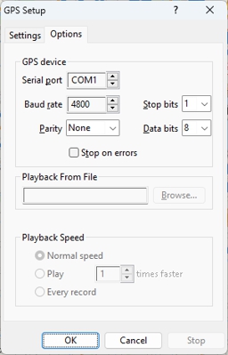 GPS Setup dialog box