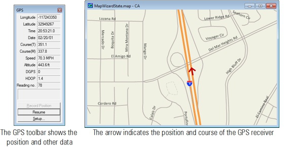 GPS toolbar with location data