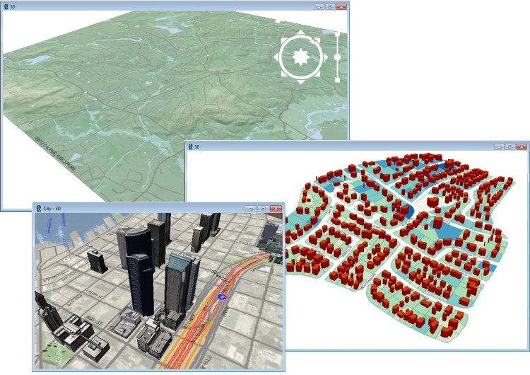Three 3D terrain maps