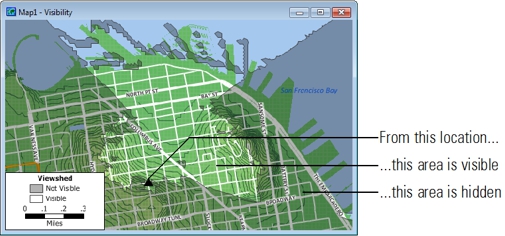 Visibility map with viewshed areas