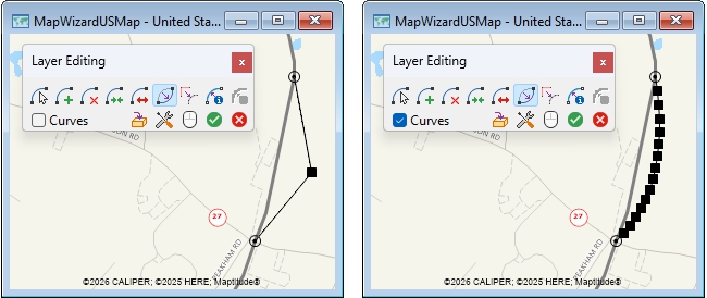 Line editing with curves option