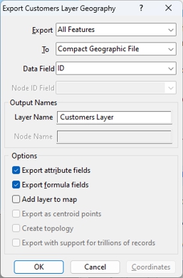 Export Territory Geography dialog box