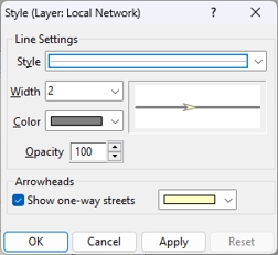 Style dialog showing one-way streets