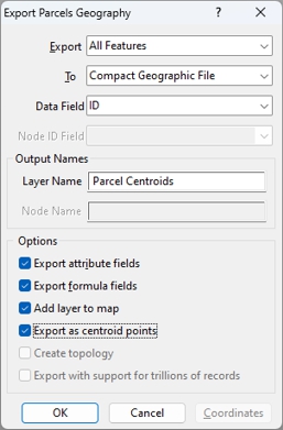 Export Districts Geography dialog box