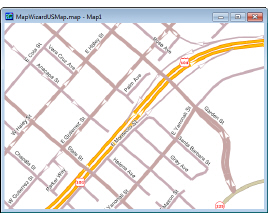 Map showing one-way street arrows