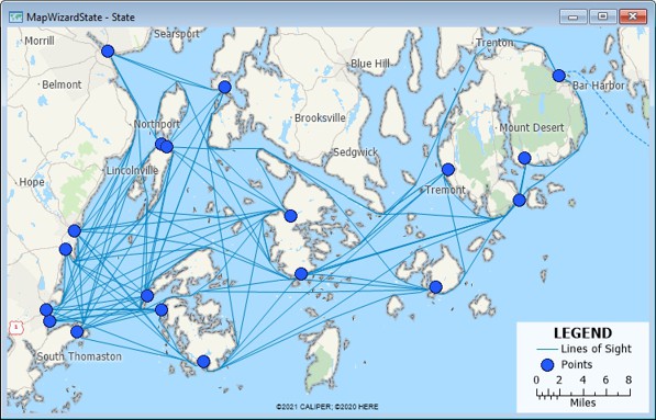 Map with lines of sight