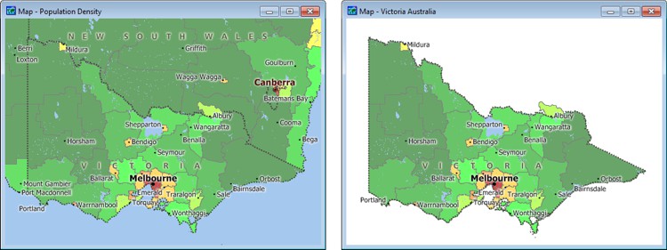 Maps showing population density in Victoria without and with a mask