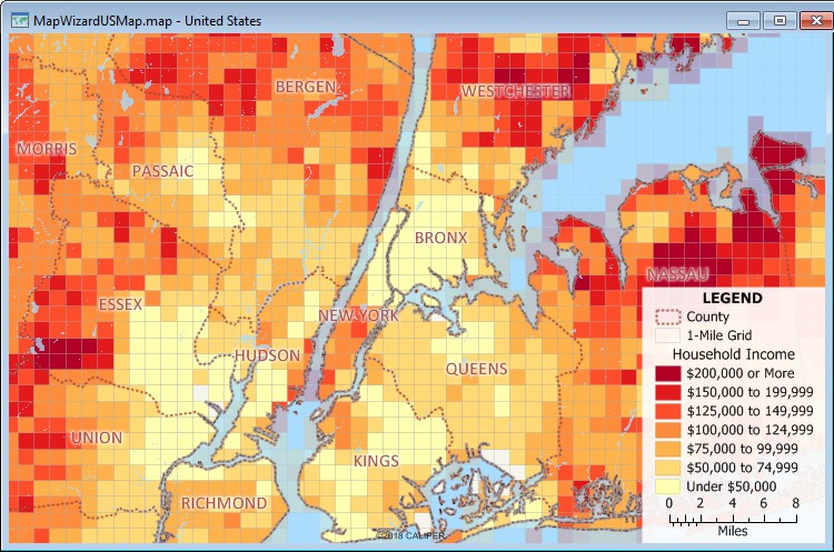 1-Mile area grid with income attributes calculated