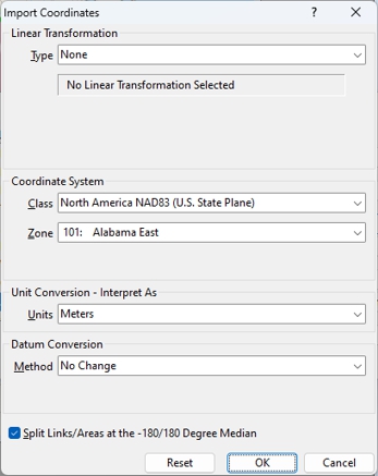 Import Coordinates dialog box
