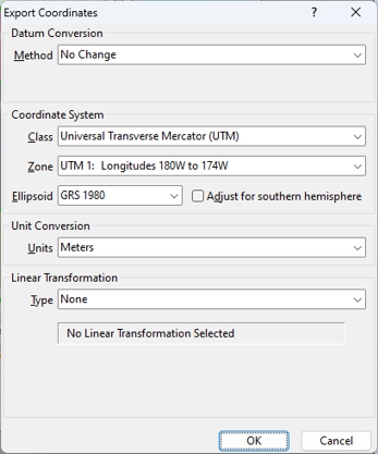 Export Coordinates dialog box