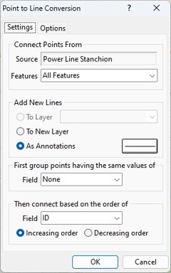 Point to Line Conversion dialog box