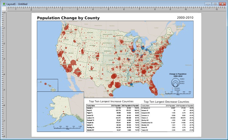 Layout showing population change map