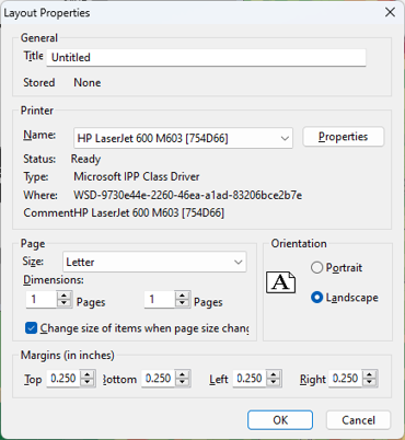 Layout Properties dialog box