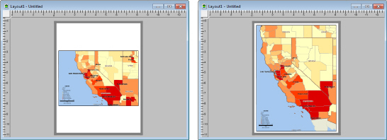 Layout windows showing map scaling