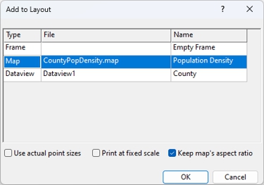 Add to Layout dialog box