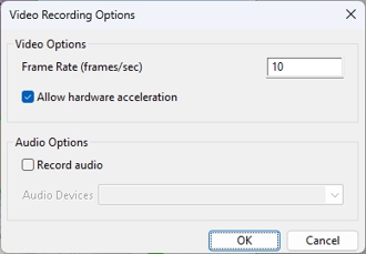 Video recording options dialog box