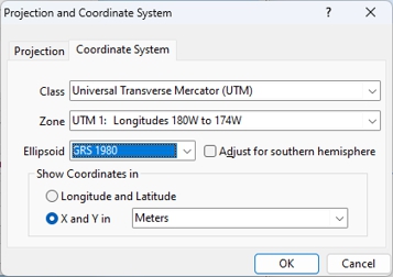 Projection and Coordinate System dialog box