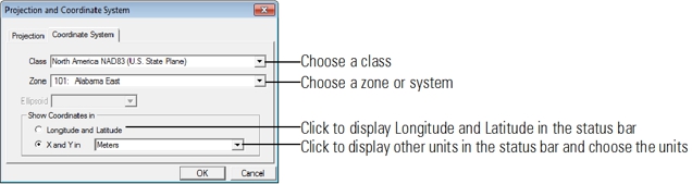 Projection and Coordinate System dialog box