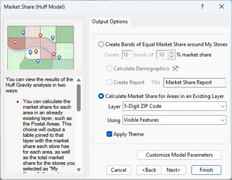 Market Share Huff Model output settings
