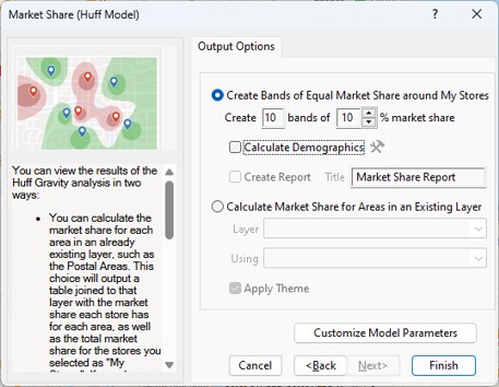 Market Share Huff Model output settings