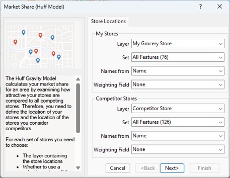 Market Share Huff Model store settings