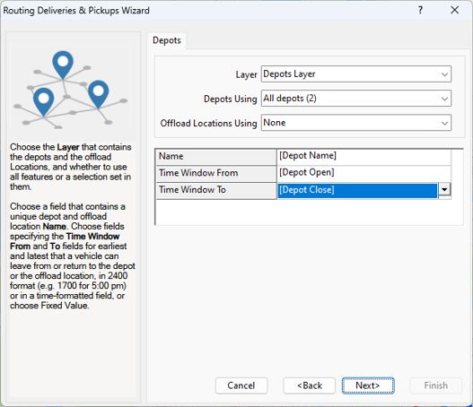 Routing Deliveries & Pickups Wizard depots settings