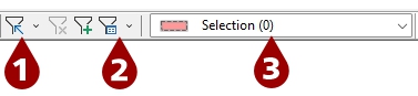 Different parts of Standard toolbar used for selection sets identified
