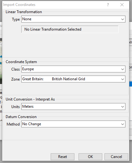 How do I use British National Grid Eastings and Northings in a Map? Coordinates Settings.
