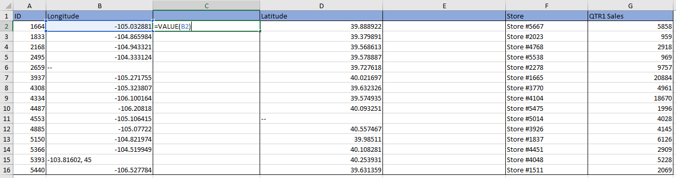 Why isn’t my data being recognized as Latitude/Longitude Coordinates? Formula to configure longitudes.