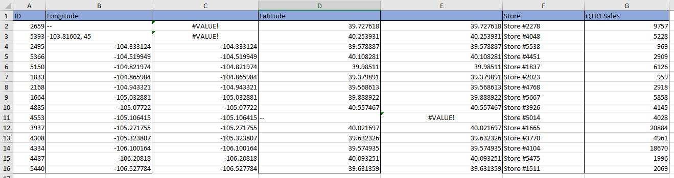 Why isn’t my data being recognized as Latitude/Longitude Coordinates? Sorted Longitude Column.