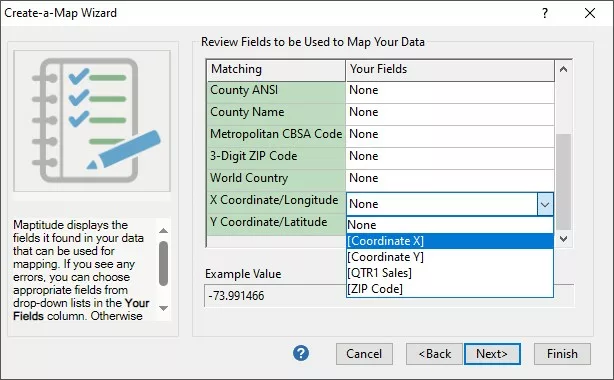 Why isn’t my data being recognized as Latitude/Longitude Coordinates? Configure Drop down in the Review Settings Page. 