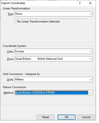 How do I use British National Grid Eastings and Northings in a Map? Datum Settings.