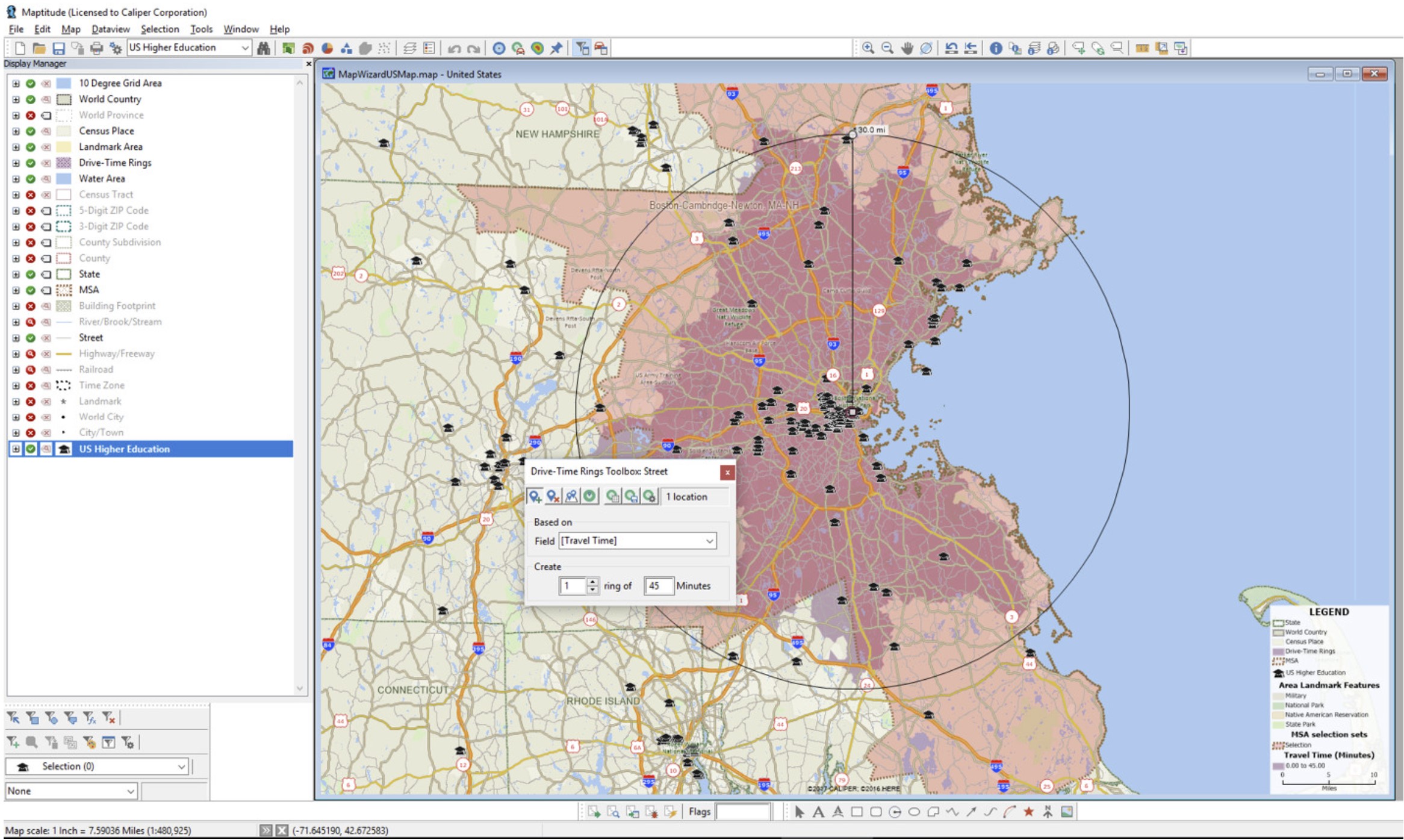 How to Perform a Site Location: Amazon HQ2 Location Case Study. Map of Boston MSA.