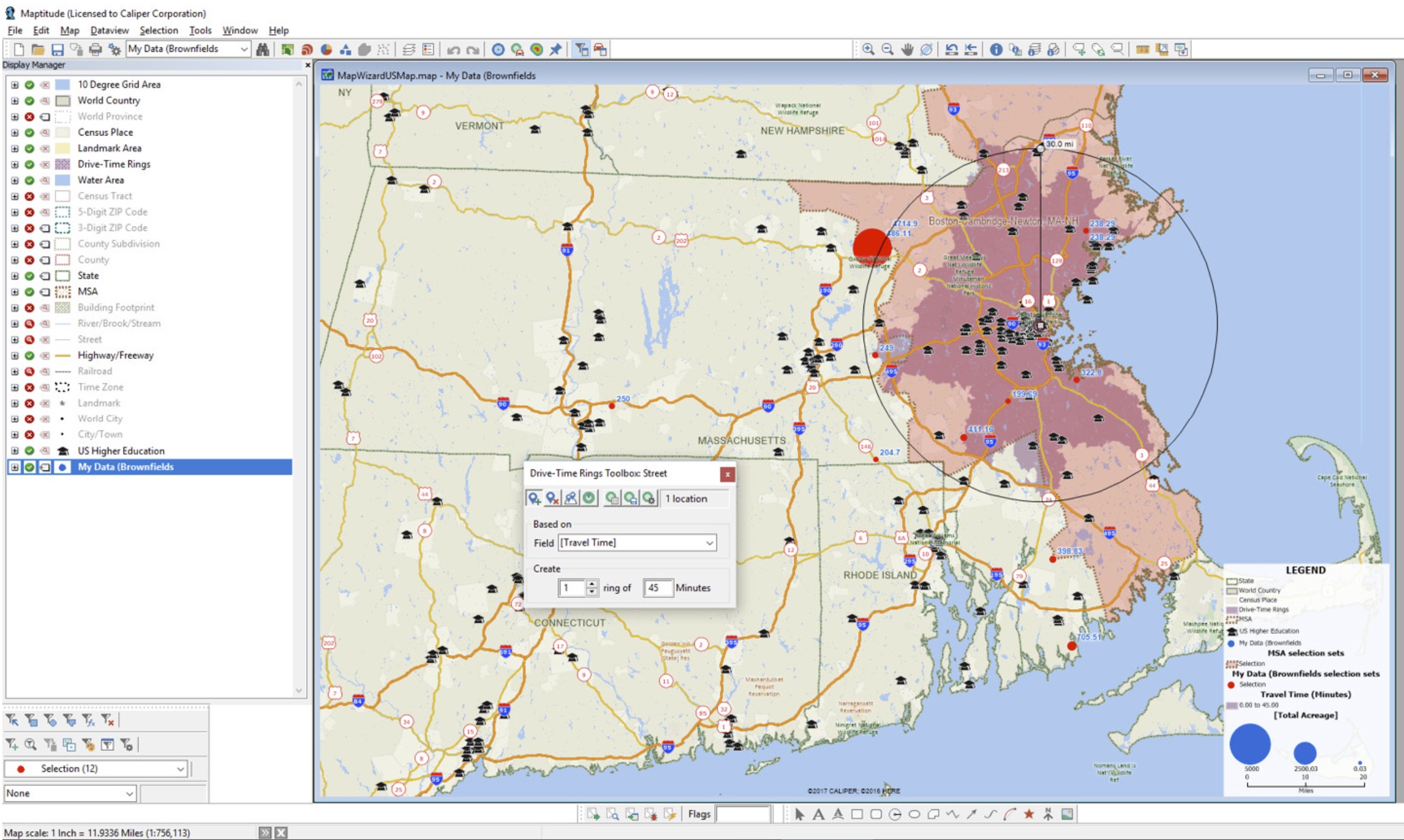 How to Perform a Site Location: Amazon HQ2 Location Case Study. Map of Brownfield Sites with Proximity to Transit.