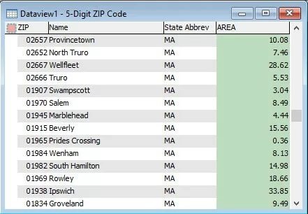 Show the size of areas such as ZIP Codes