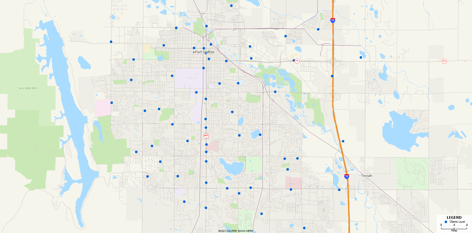 How Can I Create Simple Territories for Each of My Locations? Map of client locations.