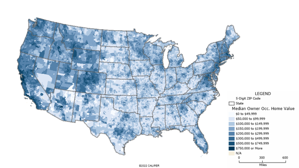 What Is Spatial Autocorrelation and How Do I Calculate It? Map of Median Household income by 5-Digit ZIP Code.