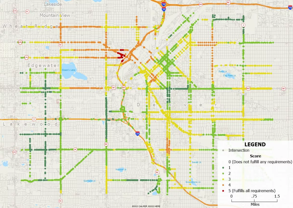 How Can I Find the Best Intersection for My New Site Location? Map of Intersection Scores.