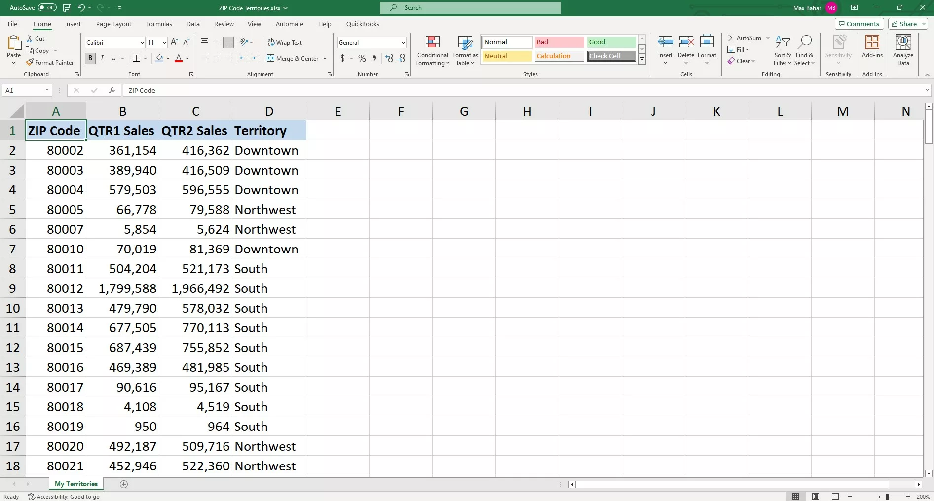 How Can I Do Sales Territory Mapping Using Excel Data? Table of ZIP Code Territories.