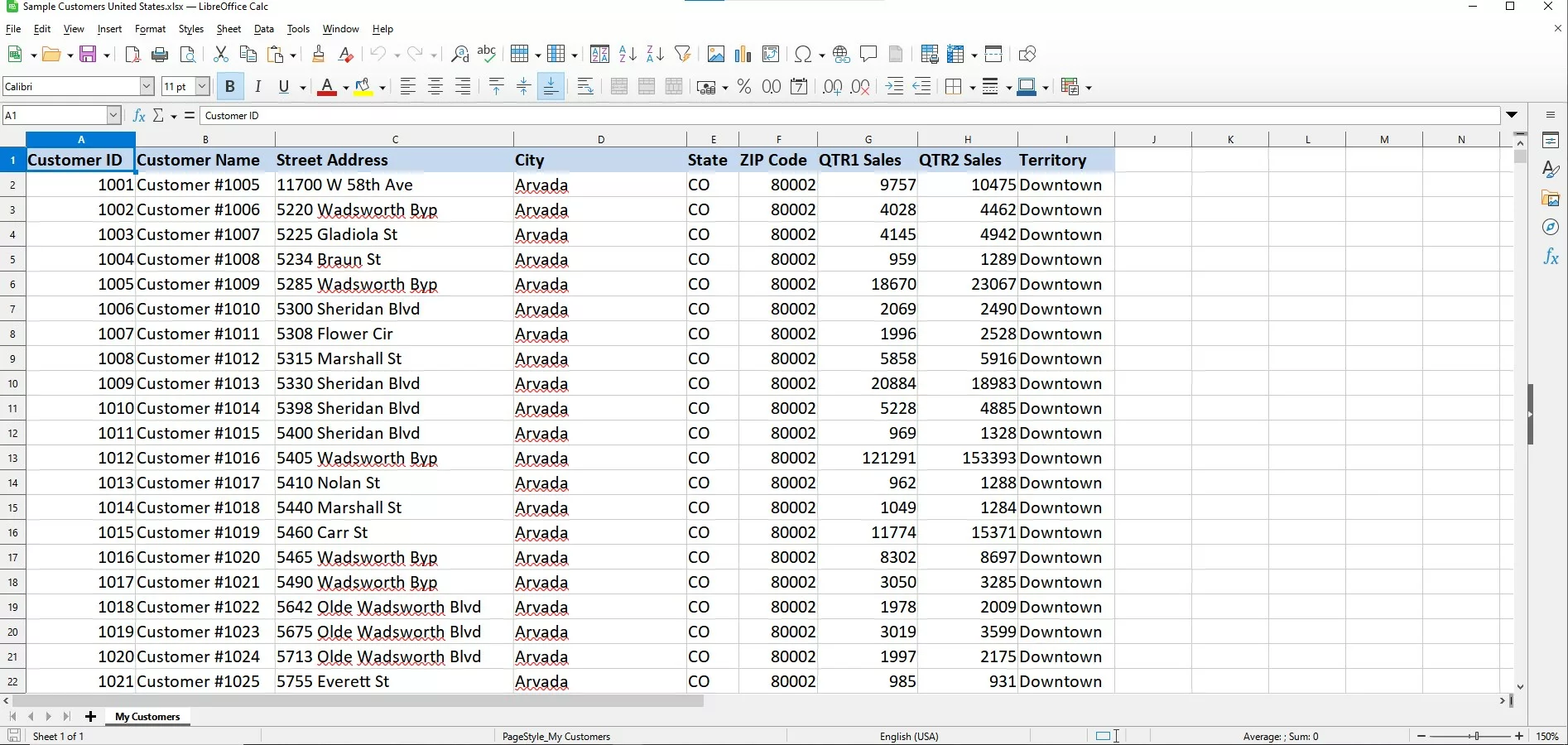 How Do I Create a Map From LibreOffice Calc Data. Table of Customers.