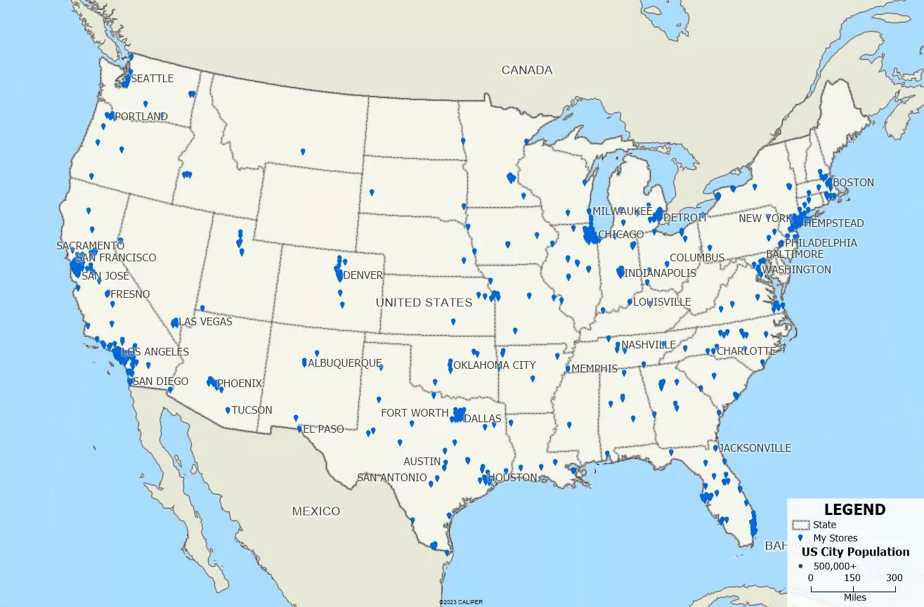 How Do I Create Balanced Territories for My Stores? Map of Stores.