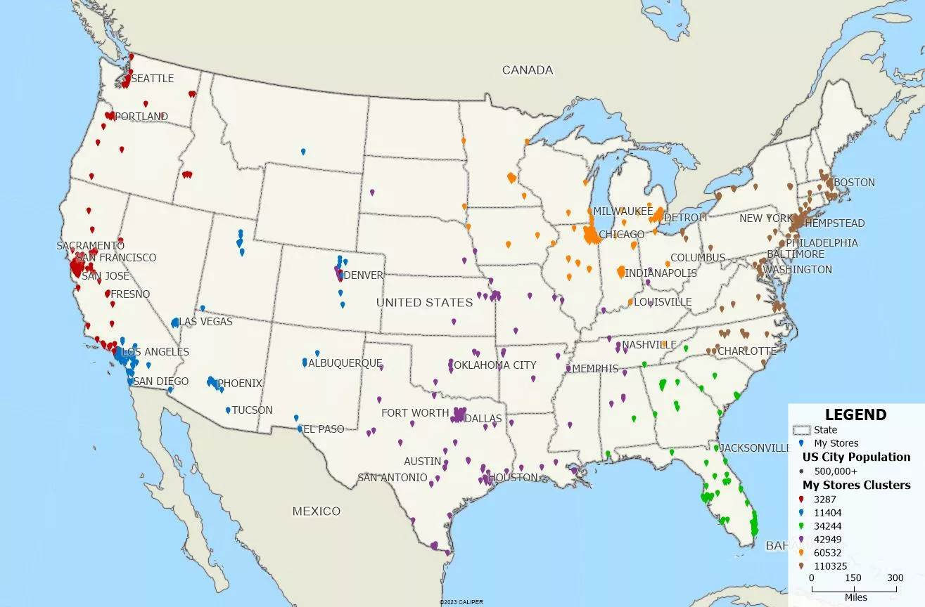 How Do I Create Balanced Territories for My Stores? Map of Stores Clusters.