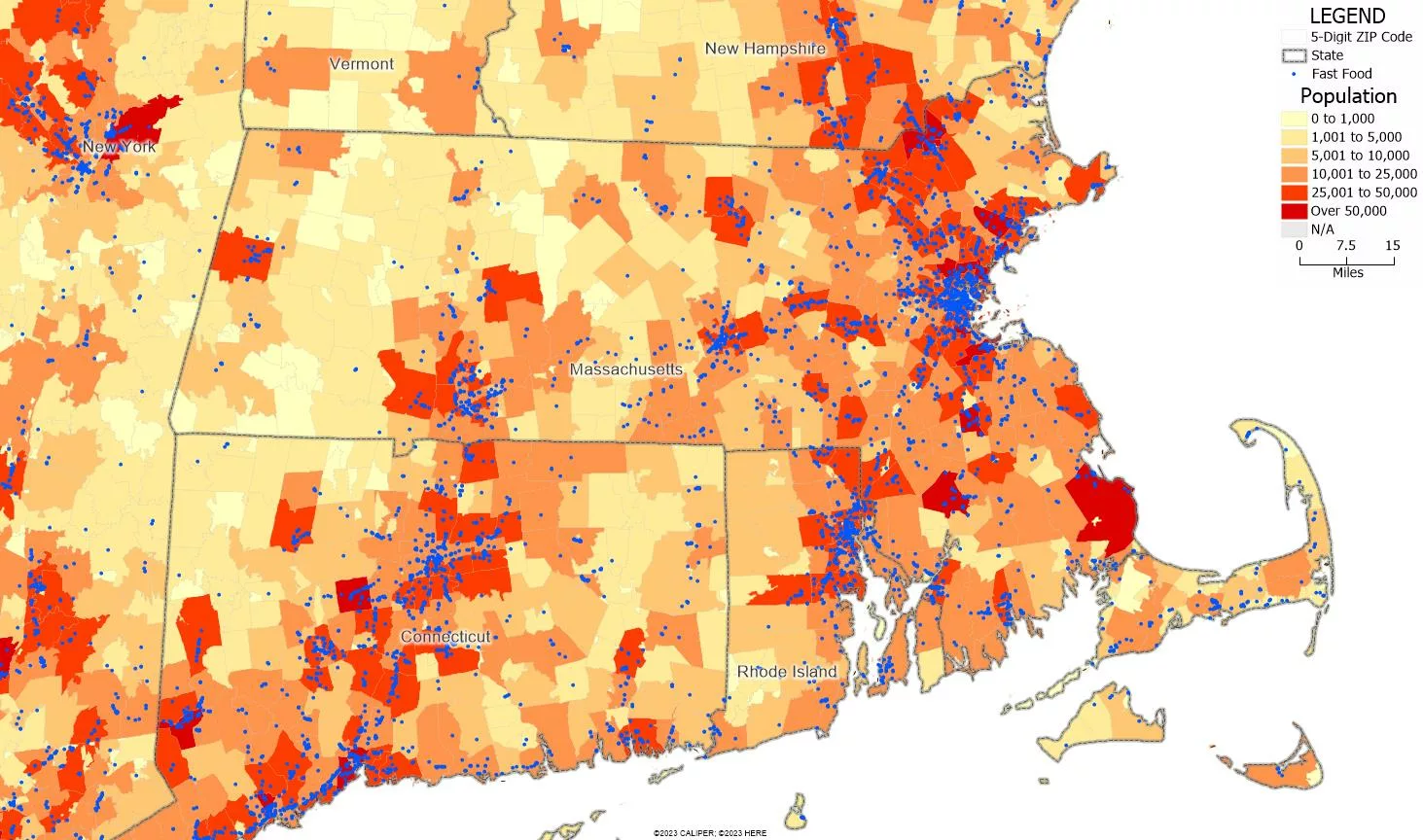 How Do You Map a Franchise Territory? Map of Fast Food Restaurant Locations.